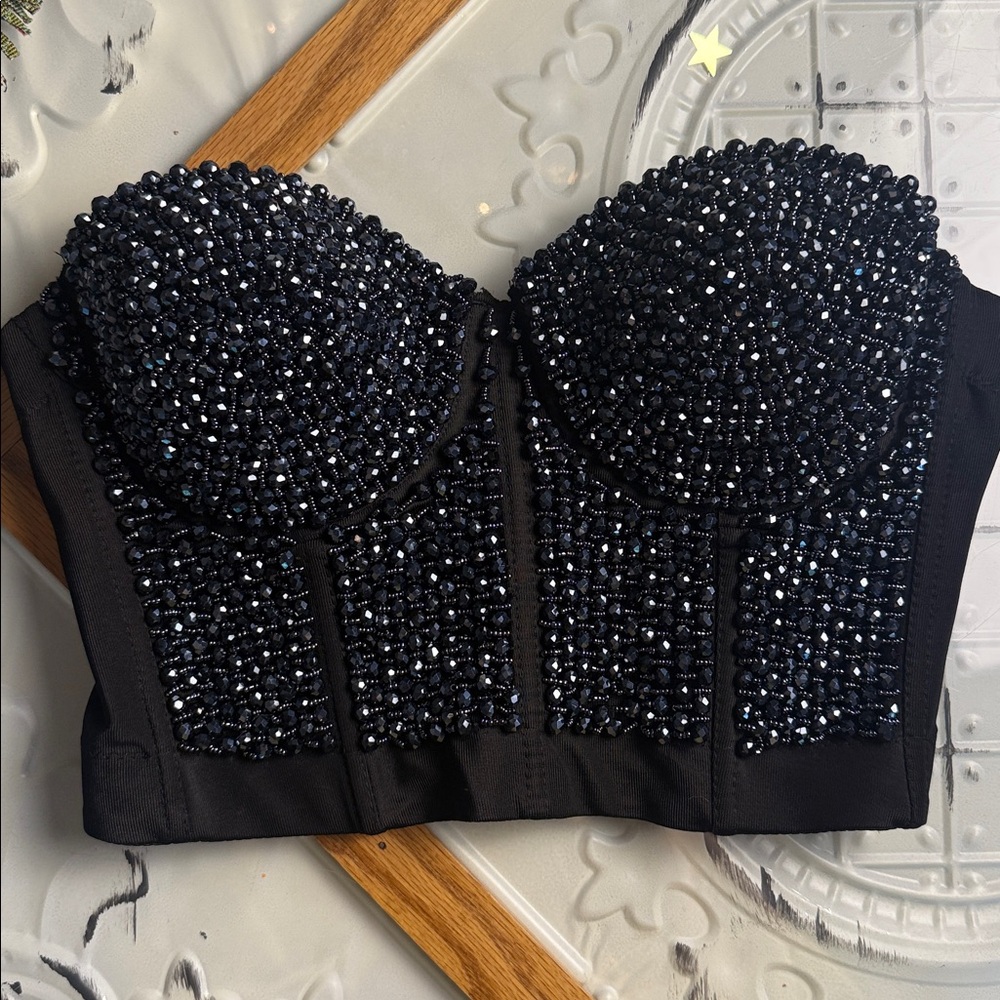 ELF Black Bustier with Beaded Detail
